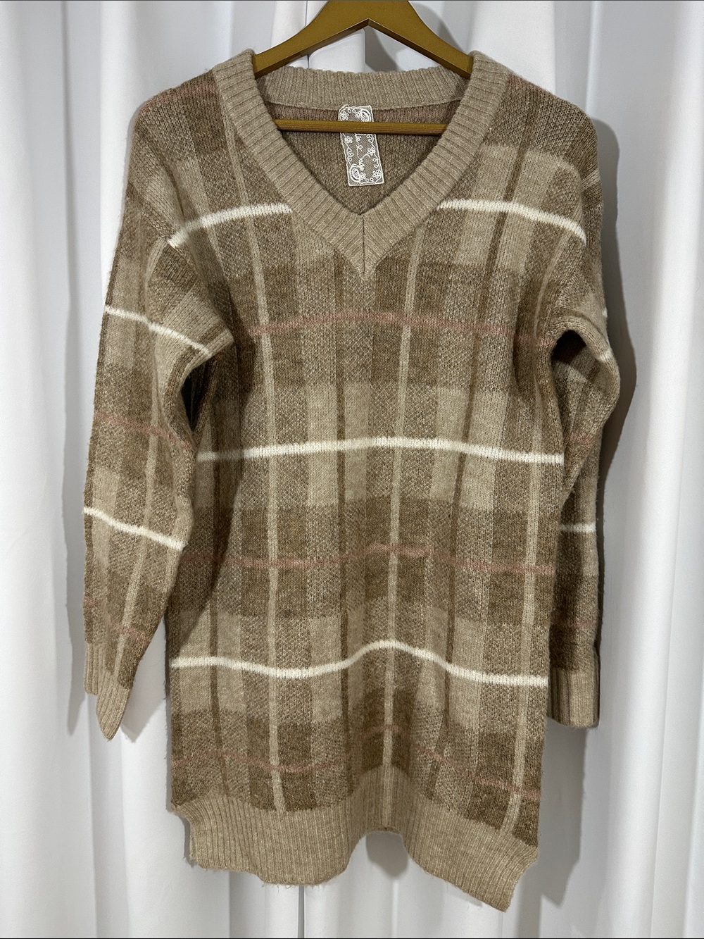 Sadie & Sage Sweater Dress Women's Small Plaid V Neck Knit Tunic